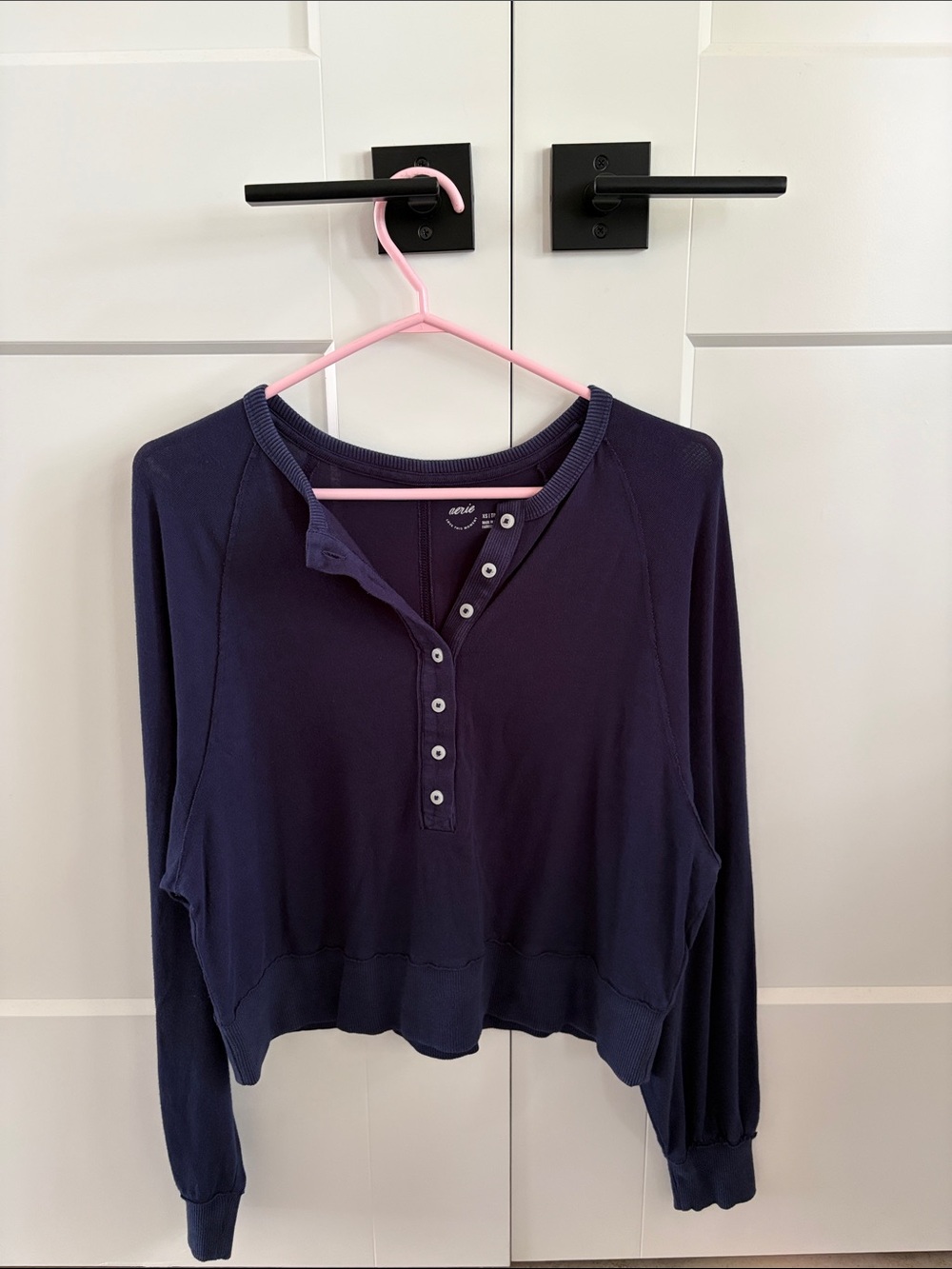 aerie Navy Long-Sleeve Henley Top